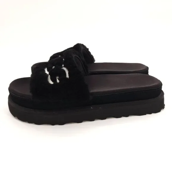 UGG LATON SHEEPSKIN FLUFF SLIDE  Shoes Women Size 7.5 Black 1111236 - Picture 2 of 10